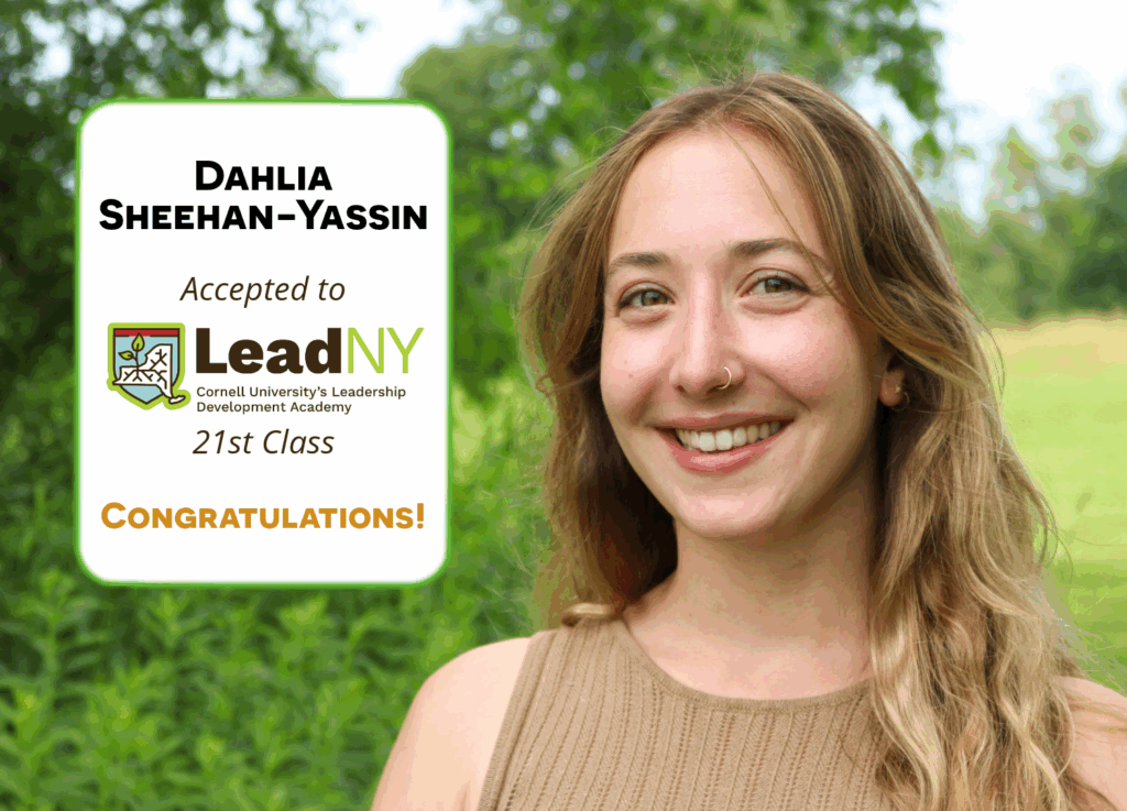 photo of NYCAMH Outreach Coordinator Dahlia Sheehan-Yassin with "Congratulations" text