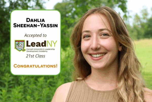 photo of NYCAMH Outreach Coordinator Dahlia Sheehan-Yassin with "Congratulations" text